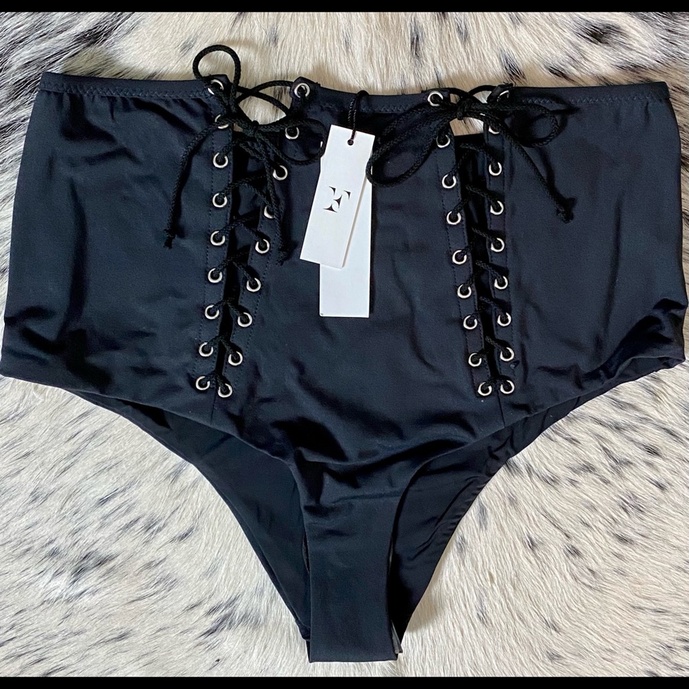 FLEUR DU MAL HIGH-WAIST LACE-UP BIKINI, SZ S/M NWT - Picture 6 of 11